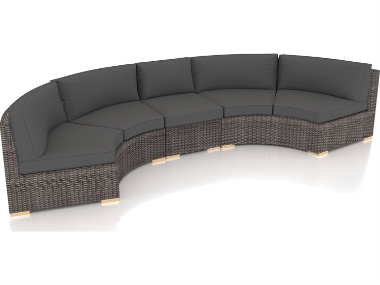 Harmonia Living Dune HDPE Wicker Driftwood 3 Piece Extended Curve Sectional Patio Lounge Set