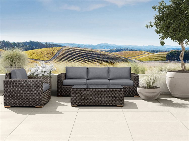 Harmonia Living Dune HDPE Wicker Driftwood 3 Piece Sofa Outdoor Lounge Set