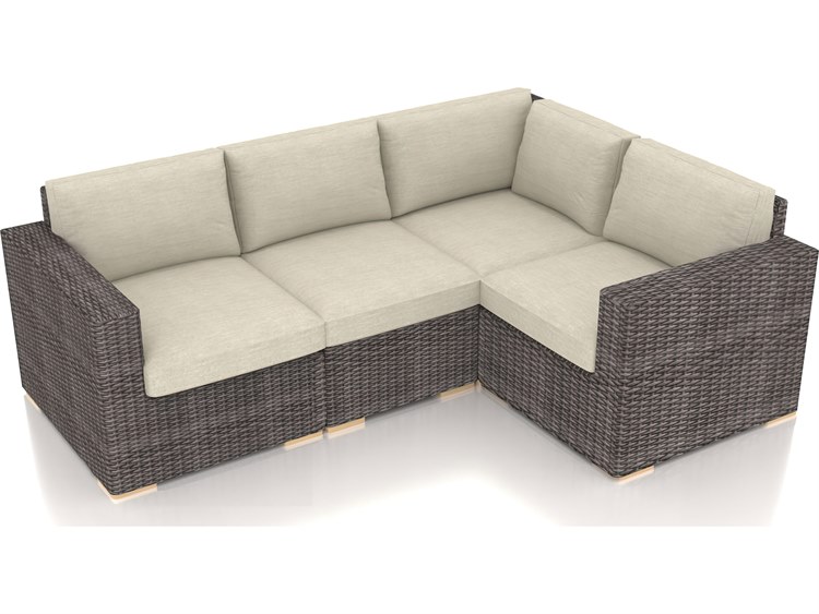 Harmonia Living Dune HDPE Wicker Driftwood 4 Piece Sectional Outdoor Patio Lounge Set
