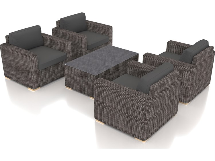 Harmonia Living Dune HDPE Wicker Driftwood 5 Piece Outdoor Lounge Set