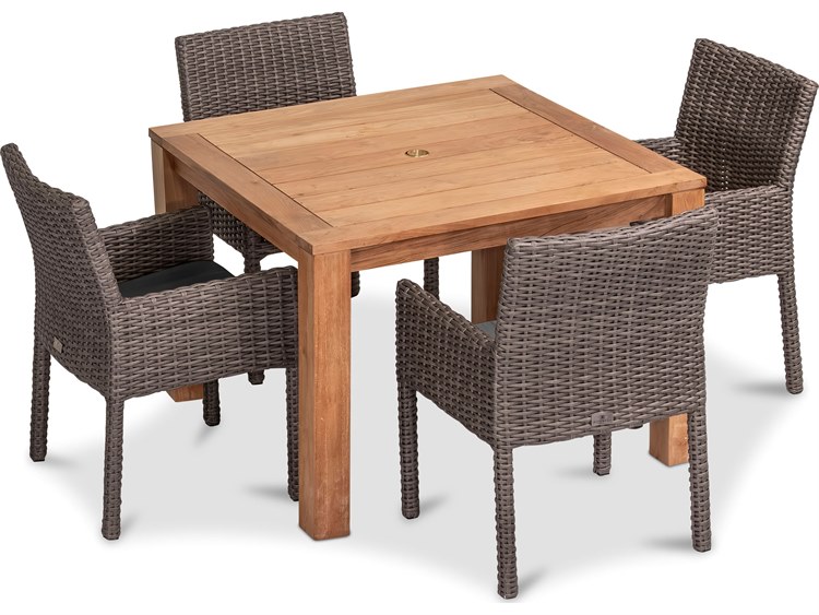 Harmonia Living Dune HDPE Wicker Driftwood 5 Piece Dining Set