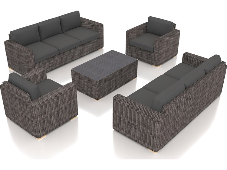 Harmonia Living Dune HDPE Wicker Driftwood 5 Piece Double Sofa Patio Lounge Set