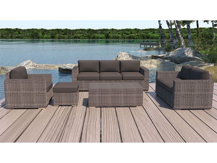 Harmonia Living Dune HDPE Wicker Driftwood 5 Piece Sofa Outdoor Patio Lounge Set