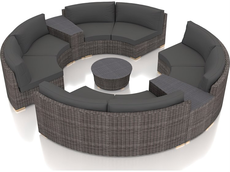 Harmonia Living Viento HDPE Wicker Driftwood 7 Piece Eclipse Sectional Outdoor Patio Lounge Set