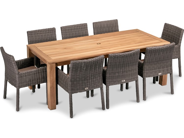 Harmonia Living Dune HDPE Wicker Driftwood 9 Piece Dining Set