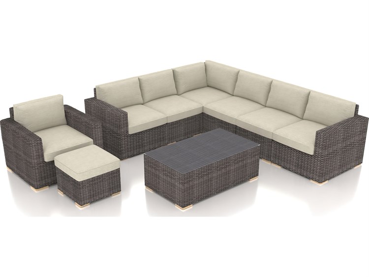 Harmonia Living Dune HDPE Wicker Driftwood 9 Piece Sectional Outdoor Patio Lounge Set