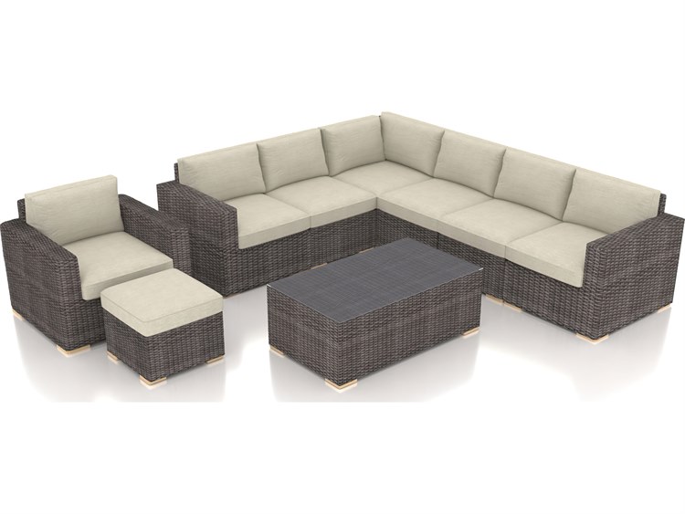 Harmonia Living Dune HDPE Wicker Driftwood 9 Piece Sectional Lounge Set