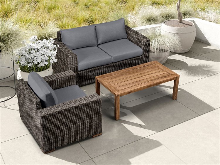 Harmonia Living Dune HDPE Wicker Driftwood 3 Piece Loveseat Patio Lounge Set