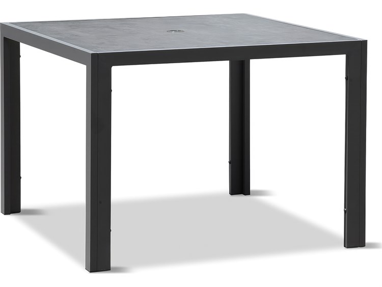 Harmonia Living Staple Aluminum 41.25'' Square Glass Top Dining table with Umbrella Hole