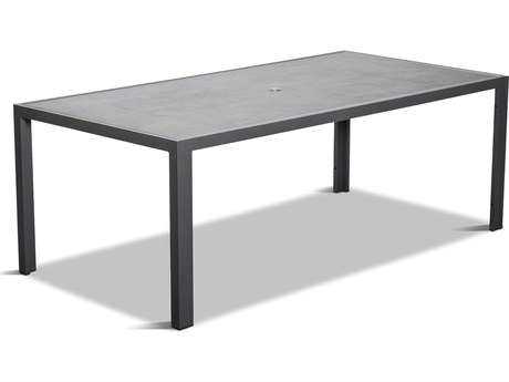 Harmonia Living Staple Aluminum 82.75''W x 41.25''D Rectangular Glass Top Dining table with Umbrella Hole