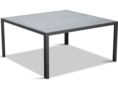 Harmonia Living Staple Aluminum 61'' Square Glass Top Dining table with Umbrella Hole