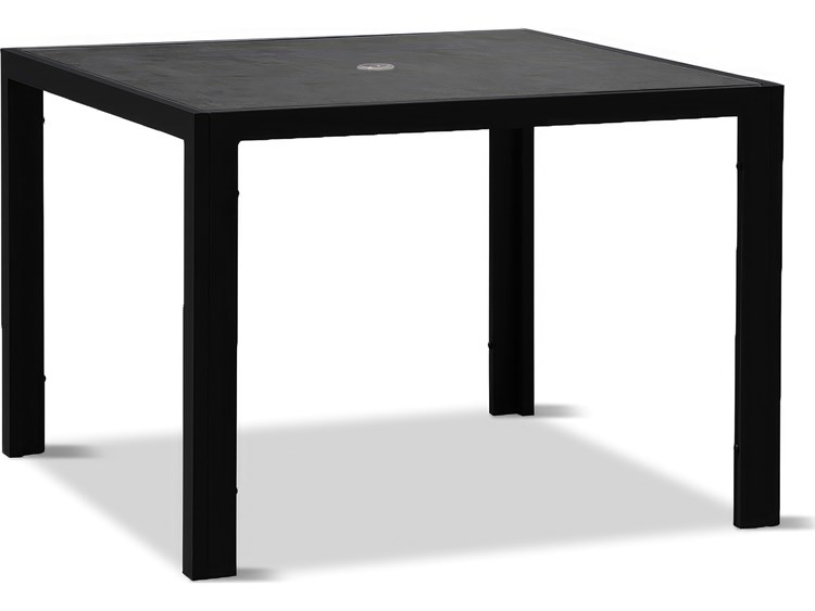 Harmonia Living Staple Aluminum 41.25'' Square Glass Top Dining table with Umbrella Hole