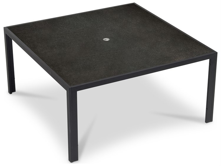Harmonia Living Staple Aluminum Square Glass Top Dining table with Umbrella Hole