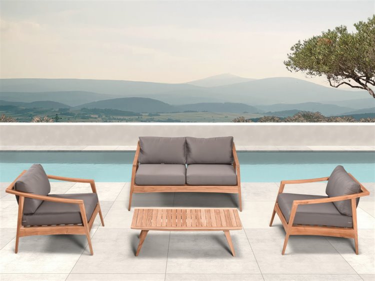 Harmonia Living Tango Teak 3 Piece Loveseat Outdoor Lounge Set
