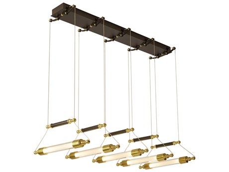 Hubbardton Forge Otto 10-Light Brass Black Glass Cylinder Linear Island Pendant