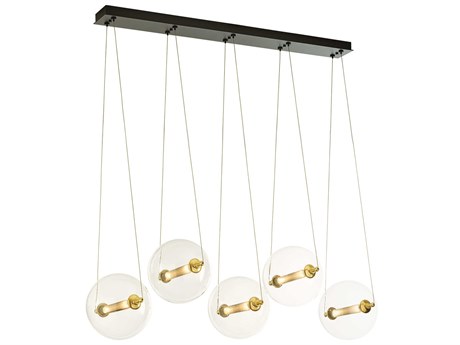 Hubbardton Forge Otto 10-Light Brass Black Glass LED Globe Linear Island Pendant