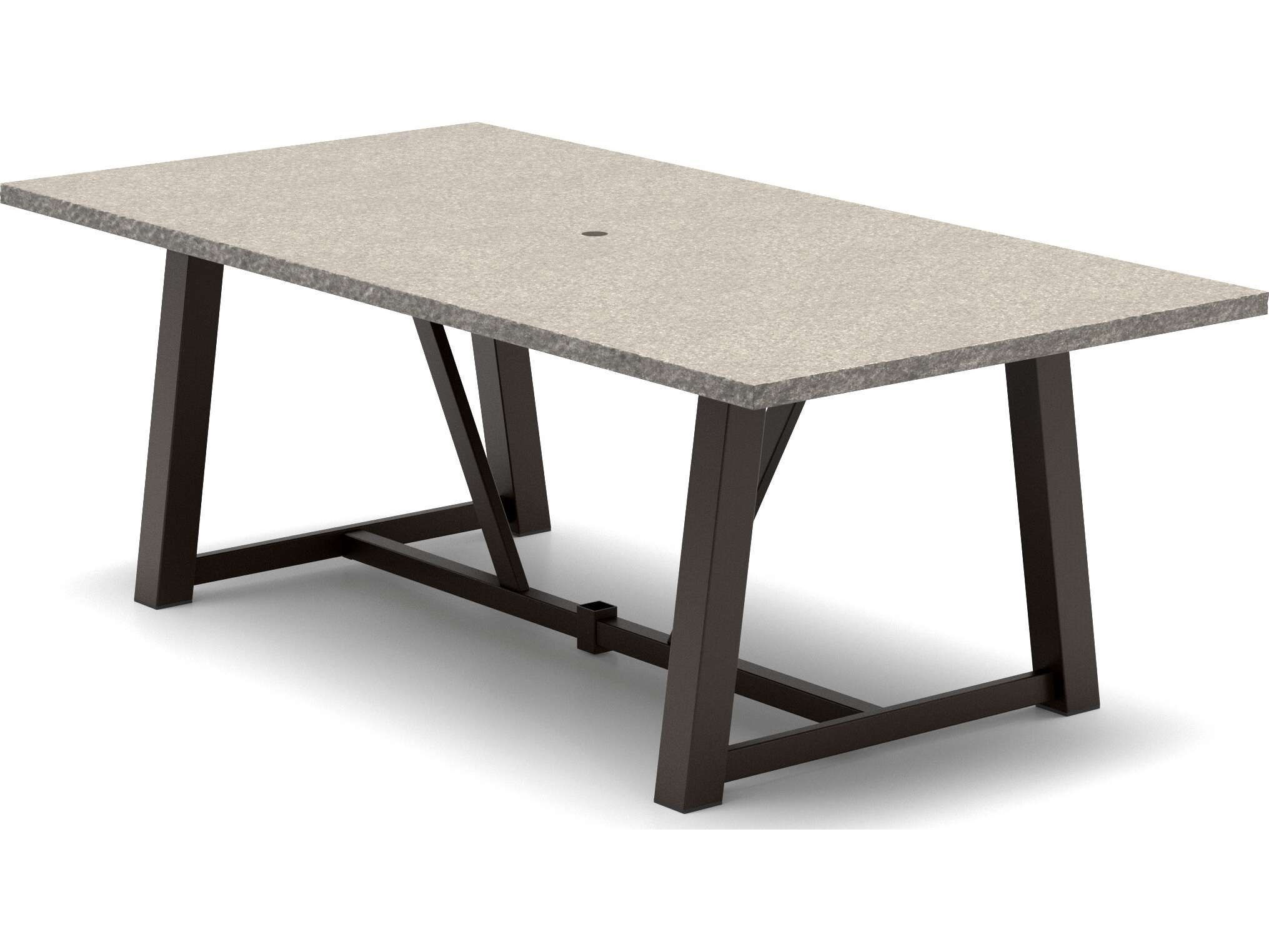 Homecrest Shadow Rock Natural Series 82"W x 42"D Rectangular Dining Table with Umbrella Hole in Trestle Base
