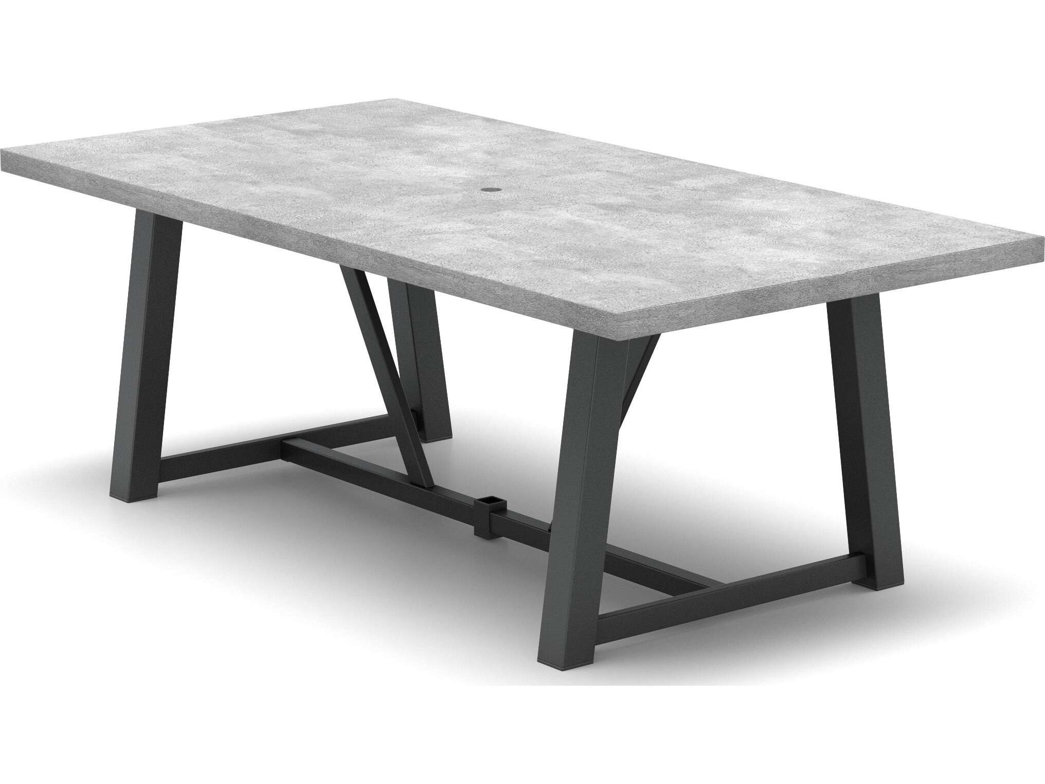 Homecrest Concrete Natural 84" x 42" Rectangular Dining Table with Umbrella Hole in Trestle Base