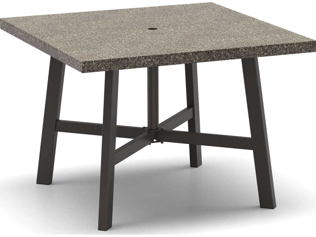 Homecrest Stonegate Natural Series 42" Square Dining Table with Umbrella Hole in Trestle Base