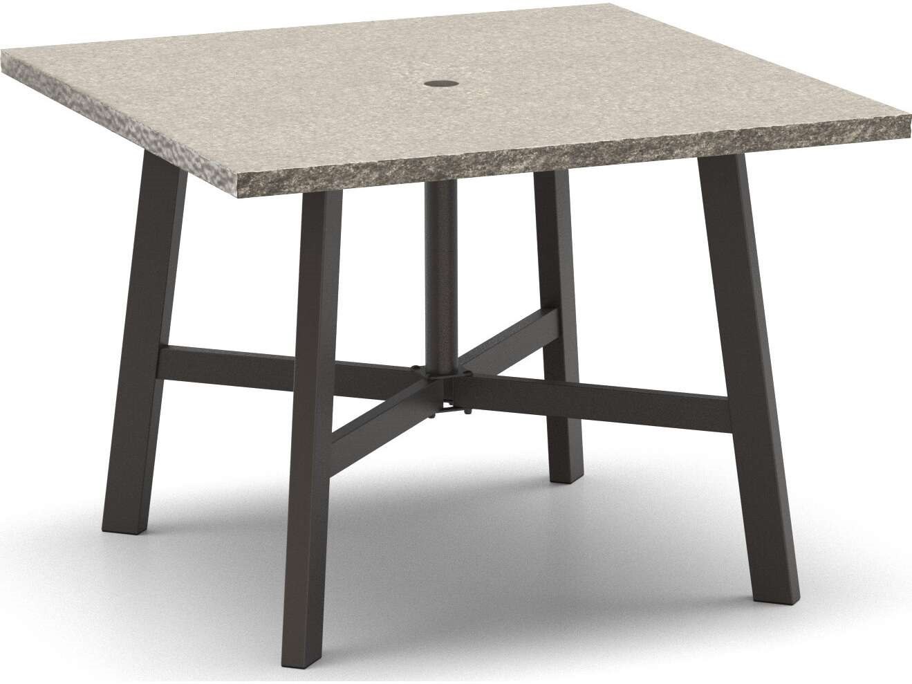 Homecrest Shadow Rock Natural Series 42" Round Dining Table with Umbrella Hole in Trestle Base