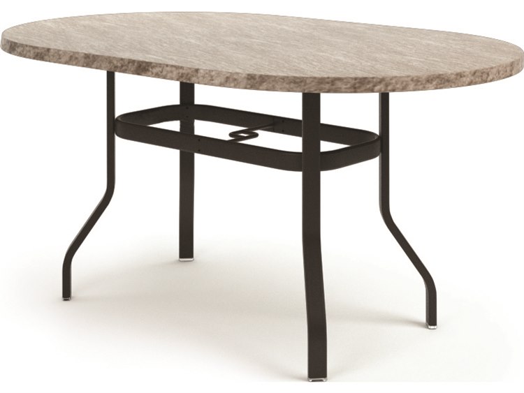 Homecrest Slate Aluminum 72''W x 42''D Oval Counter Table with Umbrella Hole