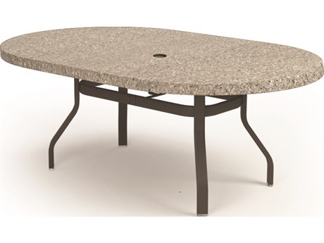 Homecrest Shadow Rock Aluminum 72''W x 42''D Oval Dining Table with Umbrella Hole