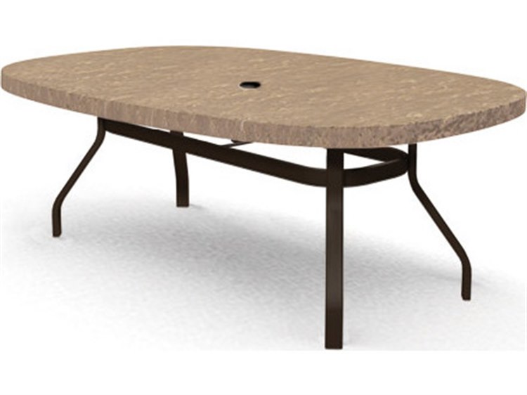 Homecrest Sandstone Faux Aluminum 84''W x 47''D Oval Dining Table with Umbrella Hole