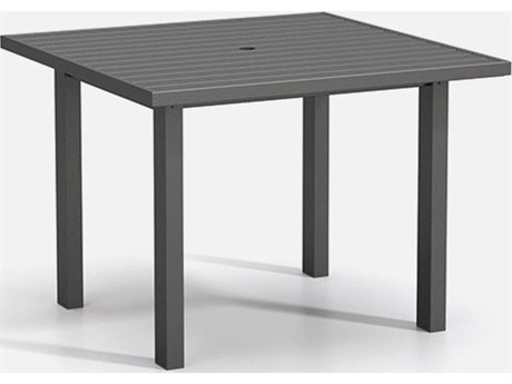 Homecrest Latitude Aluminum 42'' Wide Square Post Base Cafe Table With Umbrella Hole