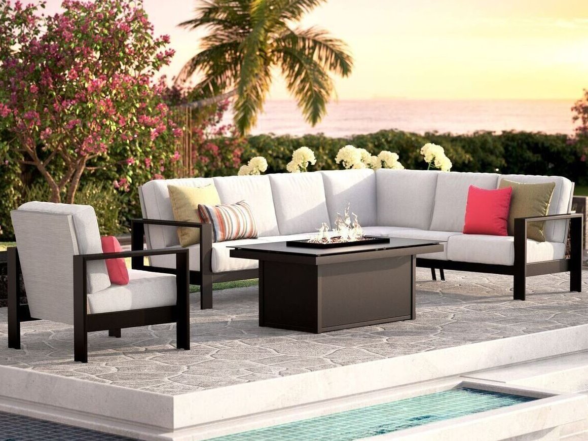 Homecrest Blair Slip Cover Cushion Sectional Firepit Lounge Set