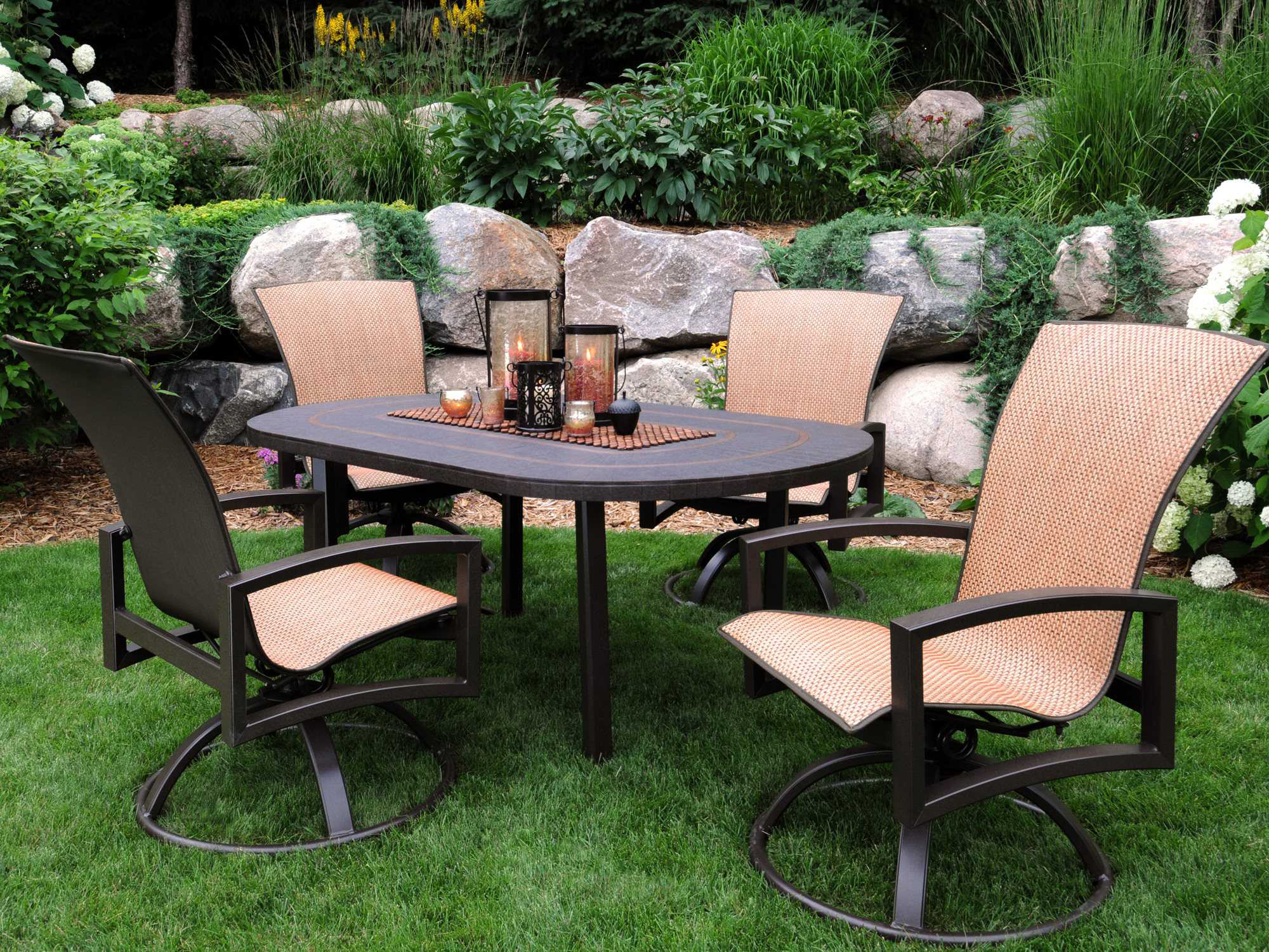 Homecrest Slate Aluminum 72 x 42 Oval Dining Table with Umbrella Hole