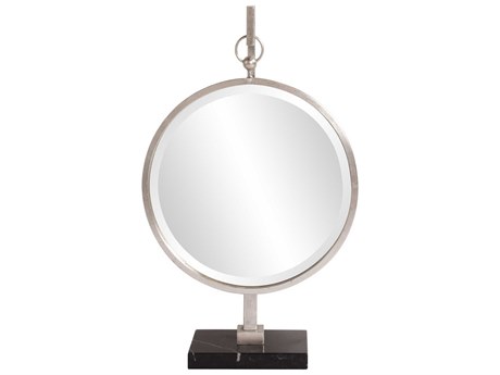 Howard Elliott Medallion Bright Silver Leaf Round Table Mirror