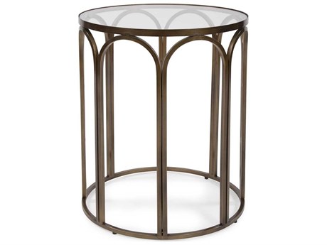 Howard Elliott Palladio Round Glass Brass End Table