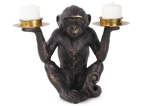 Howard Elliott Bronzed Black Barkari Monkey Double Tealight Candle Holder