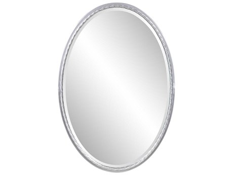 Howard Elliott Laid Bright Silver Oval Wall Mirror