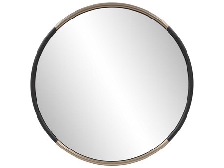 Howard Elliott Fitzgerald Black Brass Round Wall Mirror
