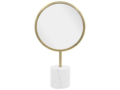 Howard Elliott Bogna Brass White Round Table Top Mirror