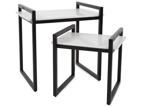 Howard Elliott Santiago Rectangular Marble Graphite White End Table