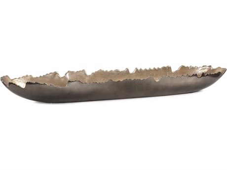 Howard Elliott Baniff Bronze Jagged Edged Shallow Oval Decorative Bowl