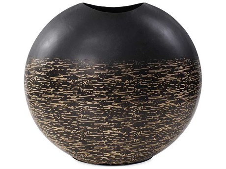 Howard Elliott Golden Thread Black Disc Vase