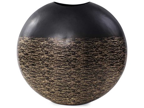 Howard Elliott Golden Thread Black Disc Vase
