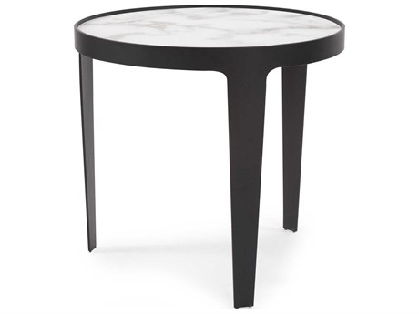 Howard Elliott Costa Round Marble Black White End Table