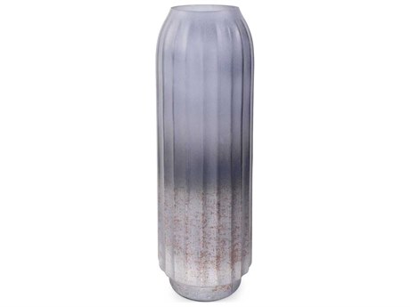 Howard Elliott Cool Ice Blue Ribbed Cylindrical Vessel