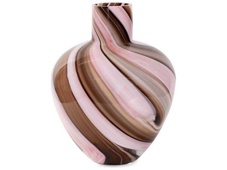 Howard Elliott Pink Brown Neapolitain Glass Vase