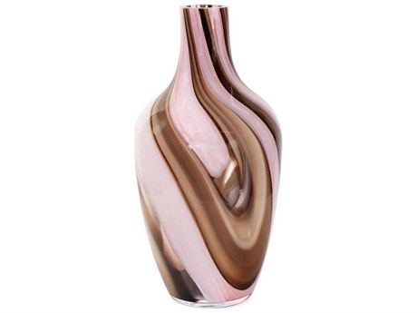 Howard Elliott Pink Brown Neapolitain Glass Vase
