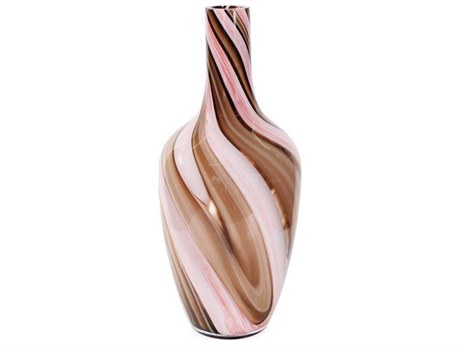 Howard Elliott Pink Brown Neapolitain Glass Vase