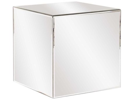 Howard Elliott Mirrored Square Glass Silver End Table