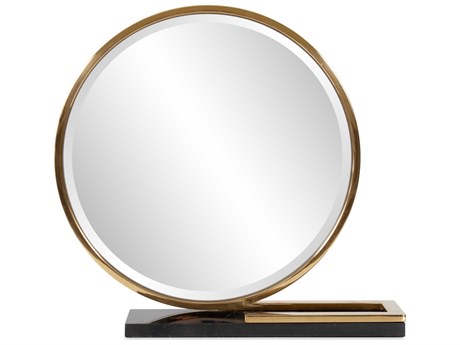 Howard Elliott Gatsby Black Gold Round Table Top Mirror