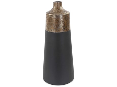 Howard Elliott Ordu Matte Black Antique Brass Tapered Glass Vase