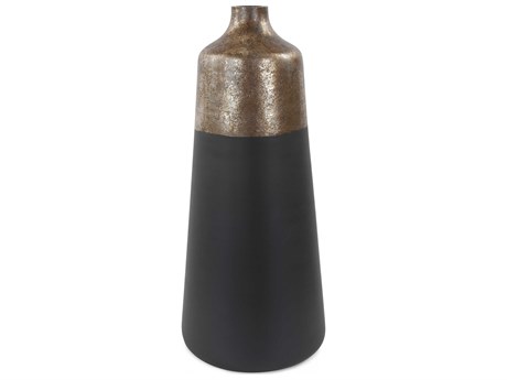 Howard Elliott Ordu Matte Black Antique Brass Tapered Glass Vase