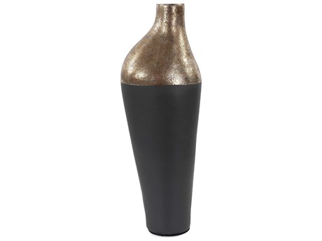Howard Elliott Ordu Matte Black Antique Brass Asymmetrical Glass Vase